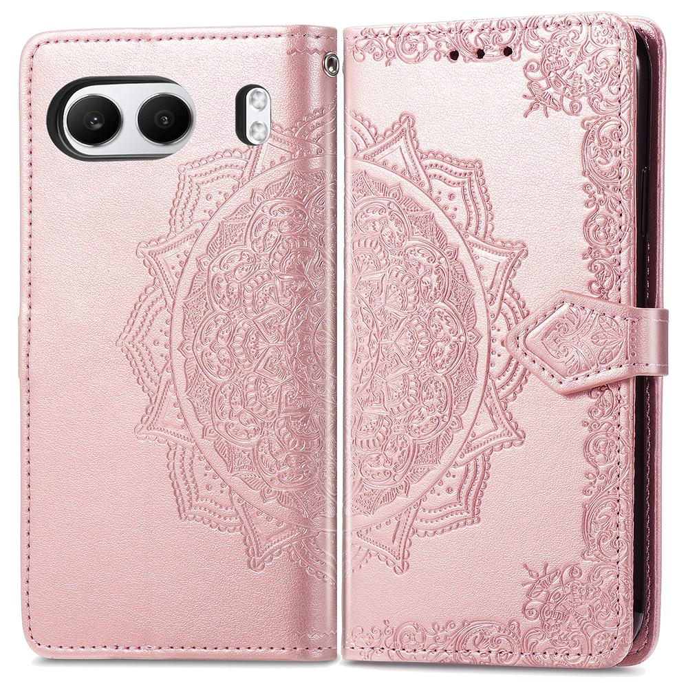 

For OnePlus Nord 4 Case Mandala Embossed Design Leather Wallet Phone Cover Rose Gold