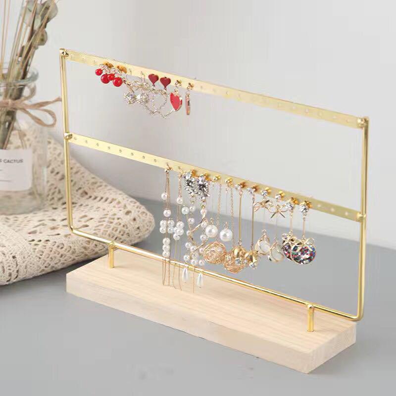 Solid Wood & Iron Large-Spaced Earring Holder Display Stand