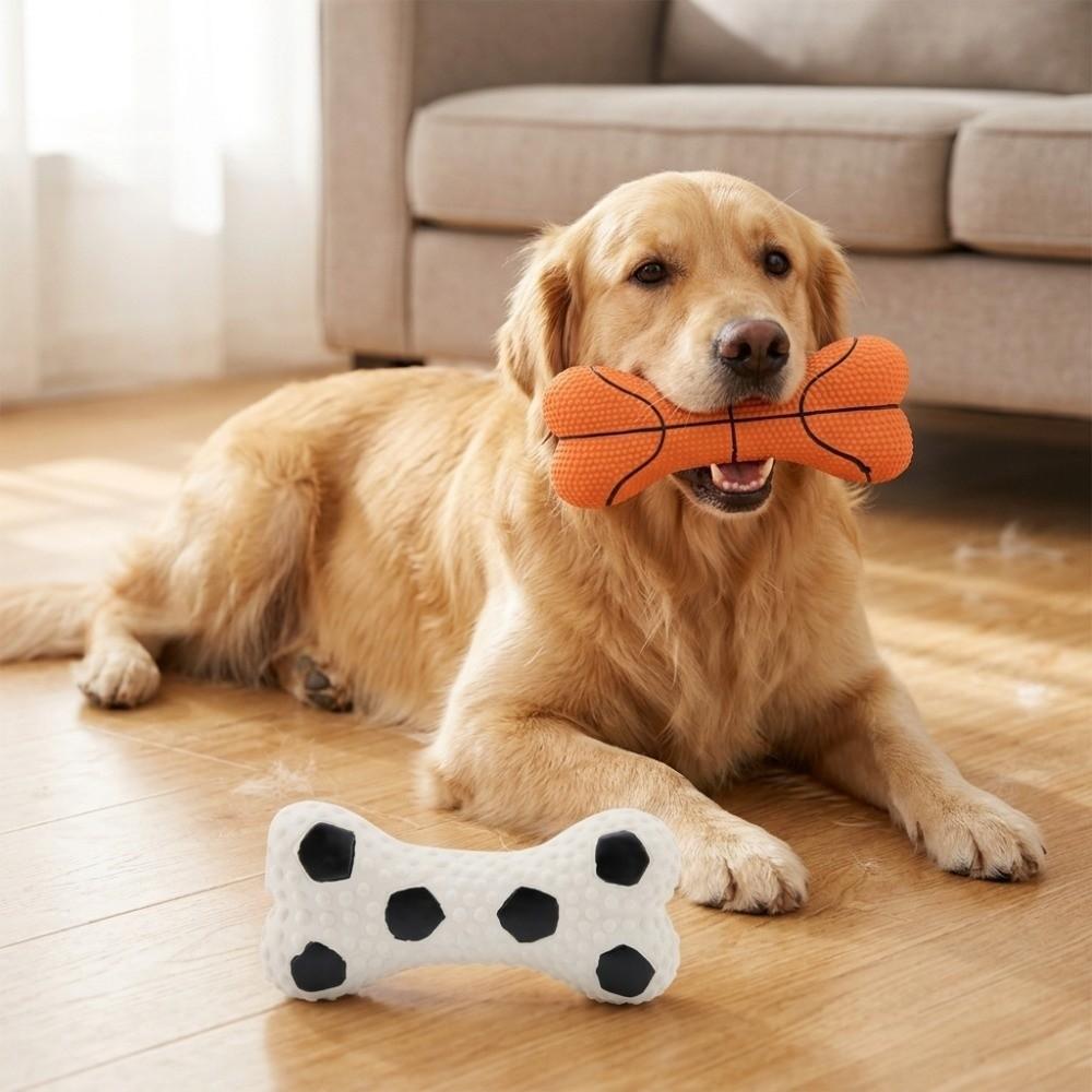 Built-In Squeaker Latex Squeaky Dog Bone Toy Canine Play Accessory Self-amusement Time