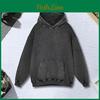 Unisex Yousheng Spring Fall Hoodie Big Pocket Hooded Loose Distressed Washed Elastic Cuffs And Hem Sloping Shoulder Pure Color Loose Sportwear Top