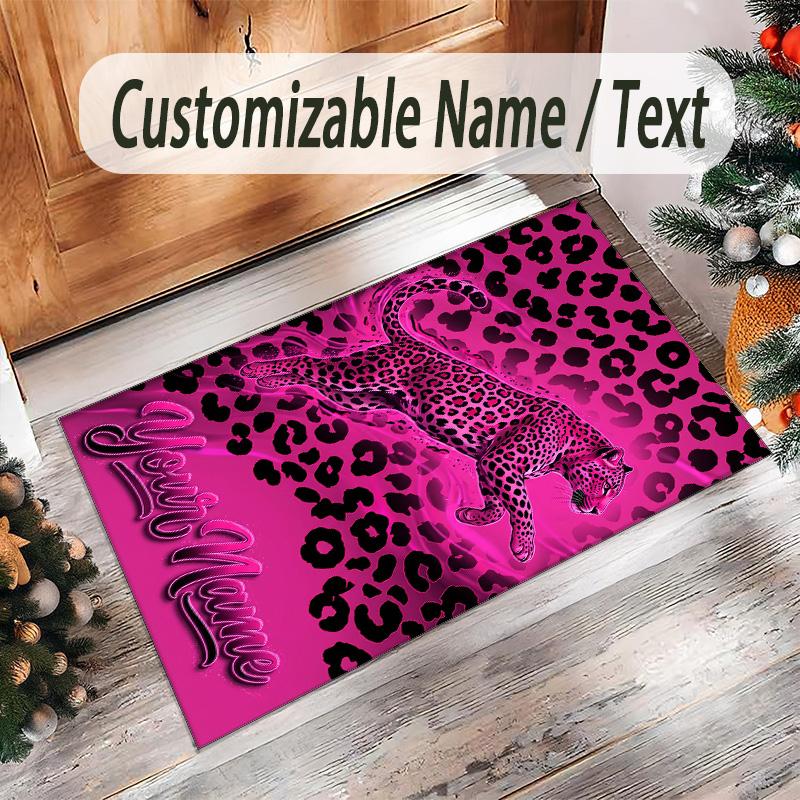 Lion Tiger Theme Crystal Velvet Rug Personalized Custom Name Text Soft Floor Mat Home Decor