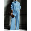 Autumn and Winter New High Collar Solid Color Cardigan Long Sleeve Top Wide Leg Pants Fashion Set Two Piece Set