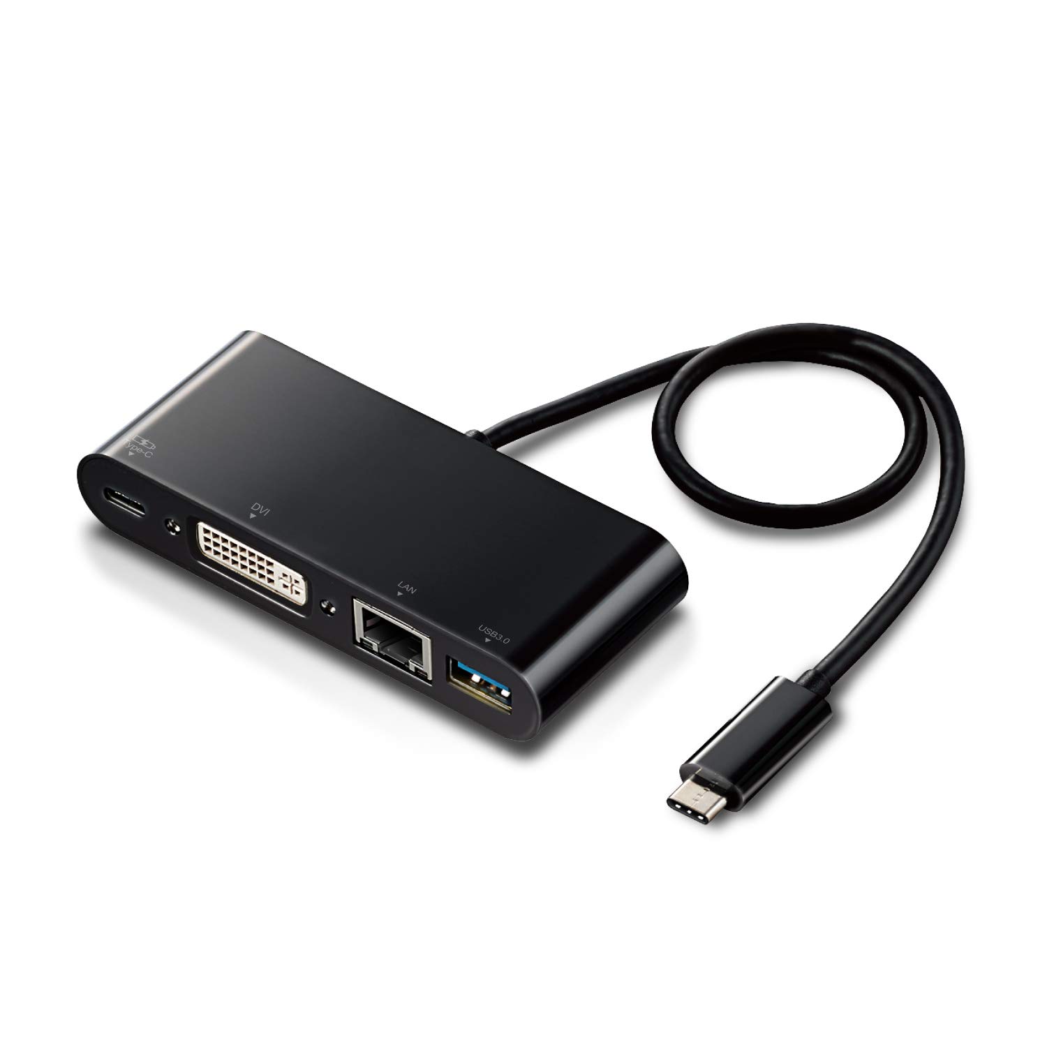

Док-станция ELECOM C Hub PD совместима с 1 1 30 см кабелем черного цвета Type-C [зарядка Type-C1 порт/USB (3.0) Порт/Порт DVI/Порт LAN] DST-C11BK чёрный