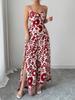 2025 Elegant Twist Print Spaghetti Strap Backless Jumpsuit with Wide Leg and Long Pants Skirt