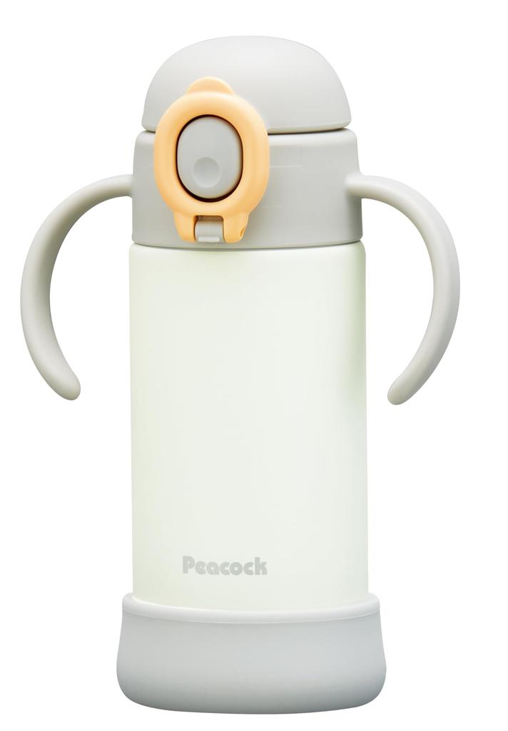 The-peacock (The-peacock) Baby Water Bottle 350ml with Handle, Dishwasher Safe, Insulated, Straw, One-Touch Straw Mug, Gray APB-R35 H