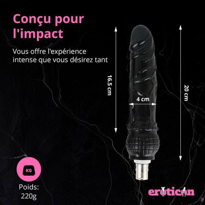 Dildo - Eroticon - Noir - 20 cm d'insertion - Compatible machines sexuelles - 3XLR
