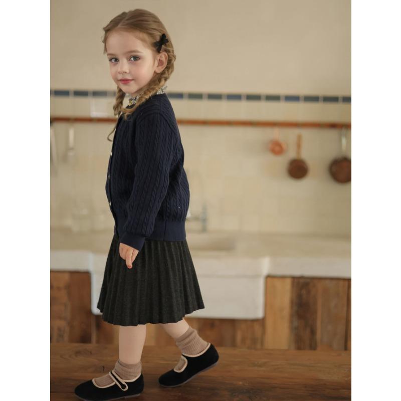 Girls Long Sleeve Knit Cardigan Solid Color Casual Kids Top