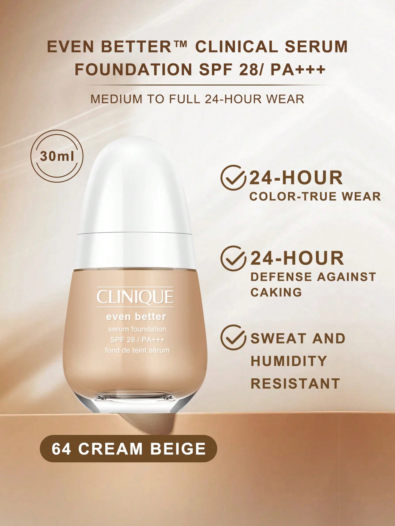 

Clinique Even Better™ Clinical Тональная сыворотка - SPF 28/PA+++ 61 Слоновая кость | 30 мл #64 CREAM BEIGE