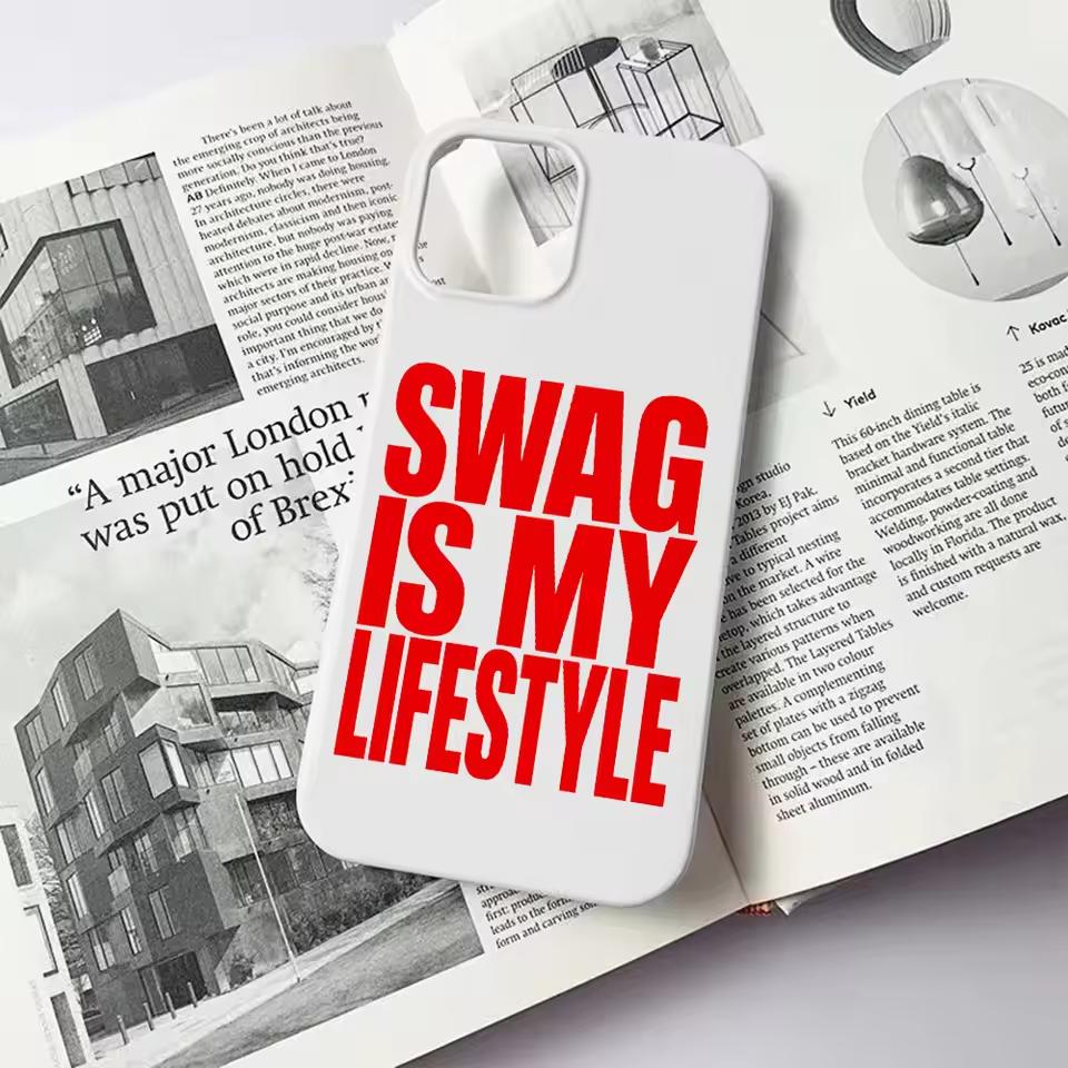 

Creative English Texts SWAG IS MY LLIFESTYLE Phone Case for iPhone 17 AIR 16 15 14 13 12 11 PRO MAX XSMAX XR 7 8 PLUS Y2K Cover iPhone 11 Pro Max