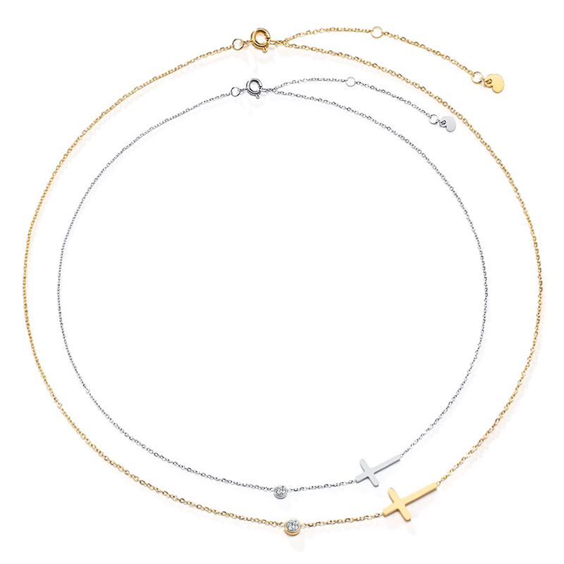 Sideways Cross Necklaces for Women Girls Jewelry, Dainty Gold Color Stainless Steel Simple Choker Collar Fashion Gift for Her