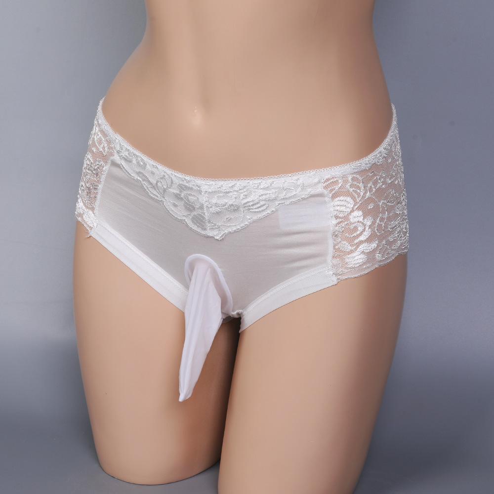 Large Size Lace Sissy Pouch Panties Men Bullet Separation Physiology Underwear Elephant Nose Briefs Feminization Gays Lingerie