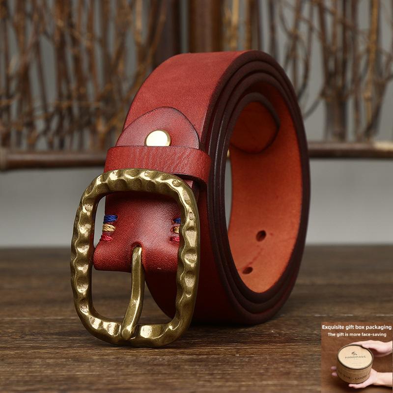 Bold and Thickened Retro Copper Buckle Belt Men's High-end First Layer Cowhide Genuine Leather Belt