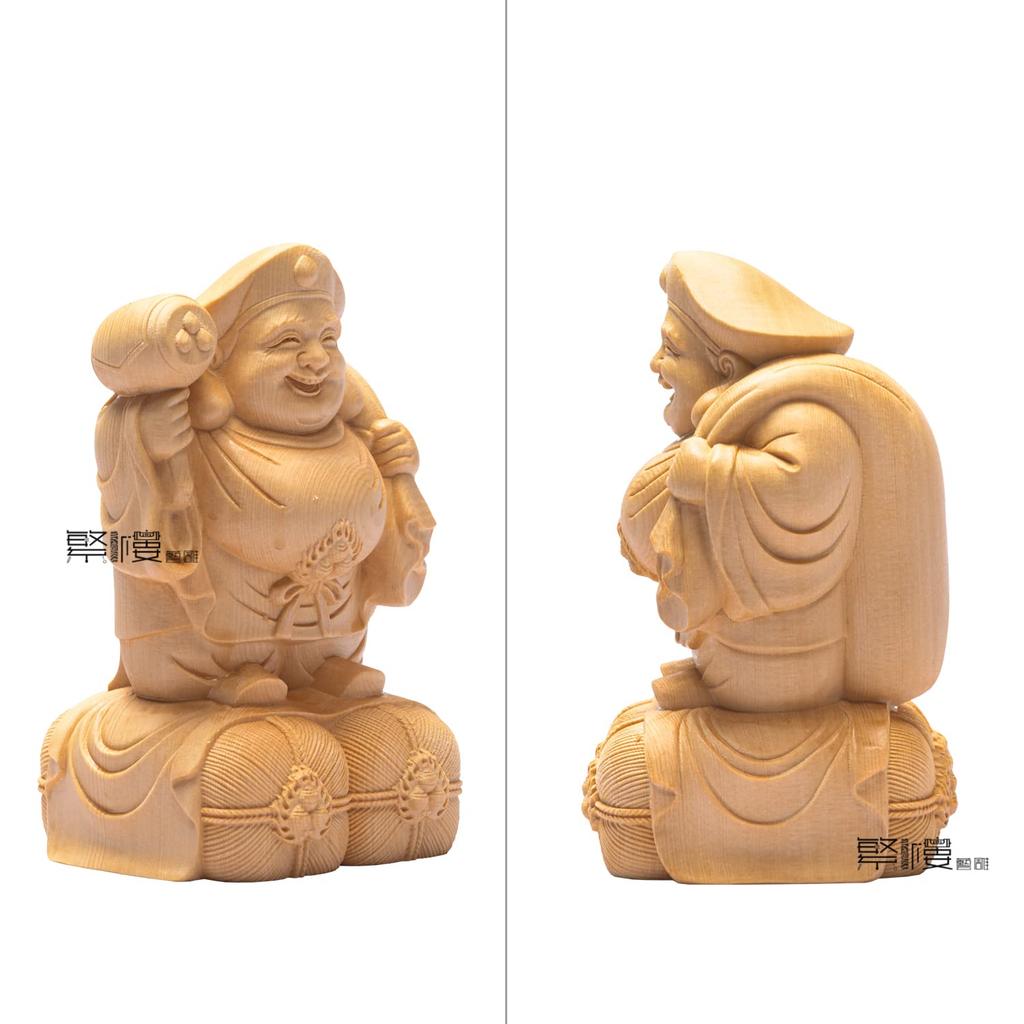 Daikokuten Holz Hinoki Zypresse Eingangsbereich Gebracht Gutes Wohlhabend Reichlich und Wohlhabende Nachkommen H x 10cm B x 7cm Daikoku-sama Figur, Schnitzerei,
