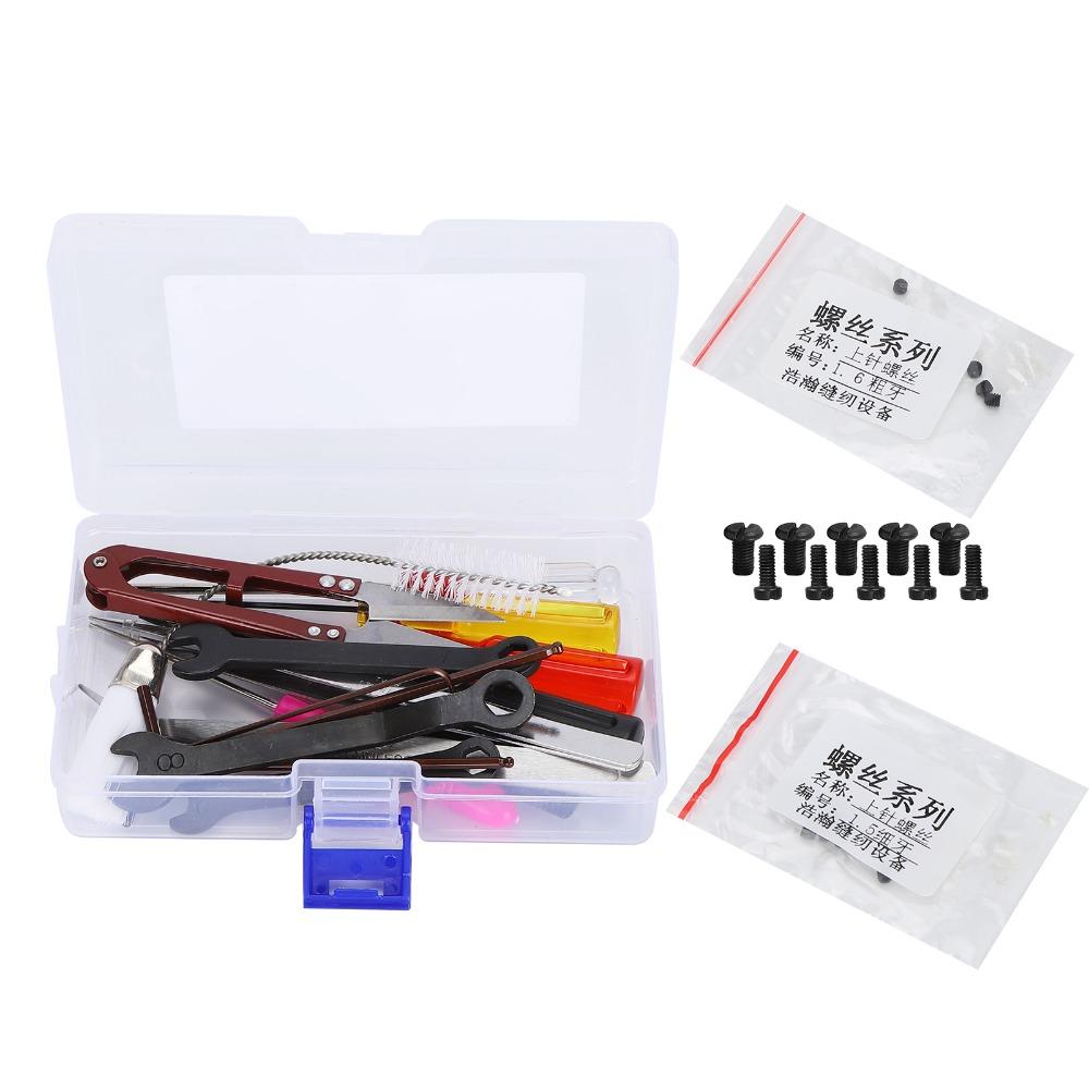 14pcs Straight Tweezers Overlock Machine Tool Hex Wrench Cross Screwdriver Serger Service Kit Slot Screwdriver Yarn Scissors