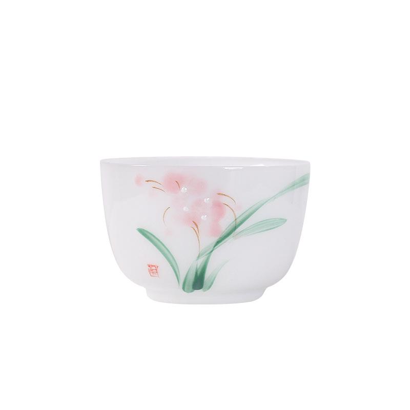 Lamb Fat Jade Hand-Painted Ceramic Gongfu Tea Set with Gaiwan, Tasting, and Host Cups