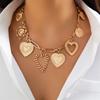 Fashionable Metal Love Heart Pendant Necklace Adjustable Length Clavicle Chain for Women Fashion Choker Jewelry