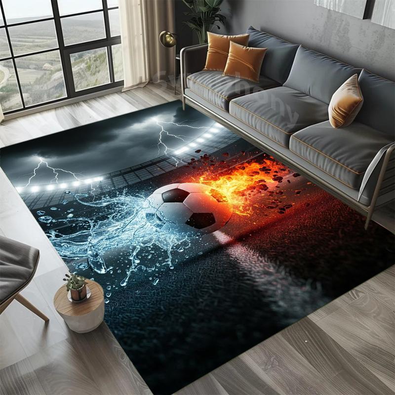Trendy Colorful Graffiti Soccer Pattern Area Rug Street Art Style Non-Slip Floor Carpet for Living Rooms Teen Rooms