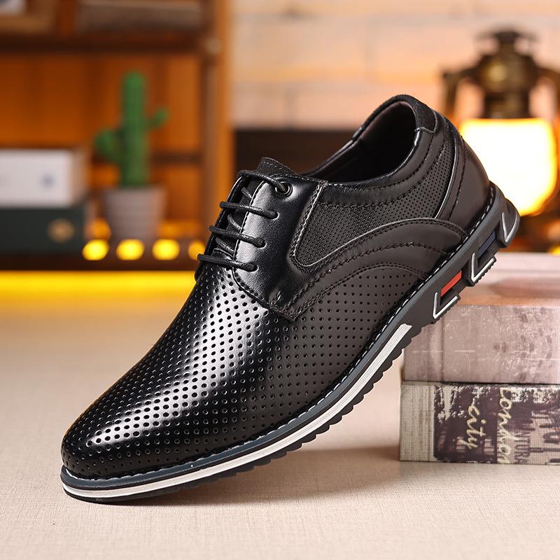 2025 Men's Plus Size Lightweight Leather Lace-up Casual Shoes - Fashionable All-Season Style
