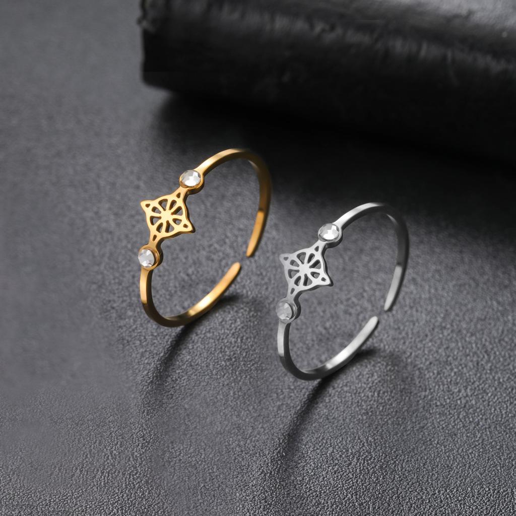 Hollow Star Of David Open Ring With Star Shaped Diamond Accents Fashion Versatile Elegant Jewelry Accessory