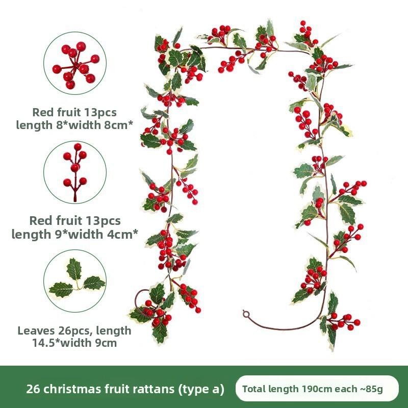 Christmas Simulation Red Fruit Vine With Artificial Pine Needles For Holiday Home Decor