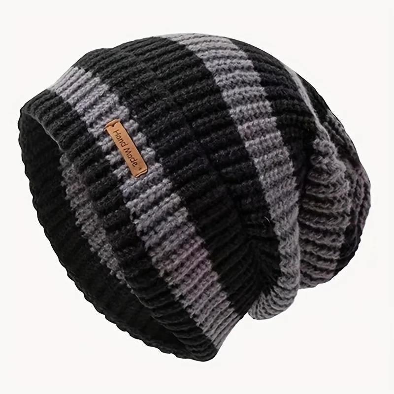 Koreanische Mode Gestreifte Strickmütze Trend Leichte Mütze für Damen Herren Warm Winddicht Herbst Winter Geeignet für Outdoor Radfahren