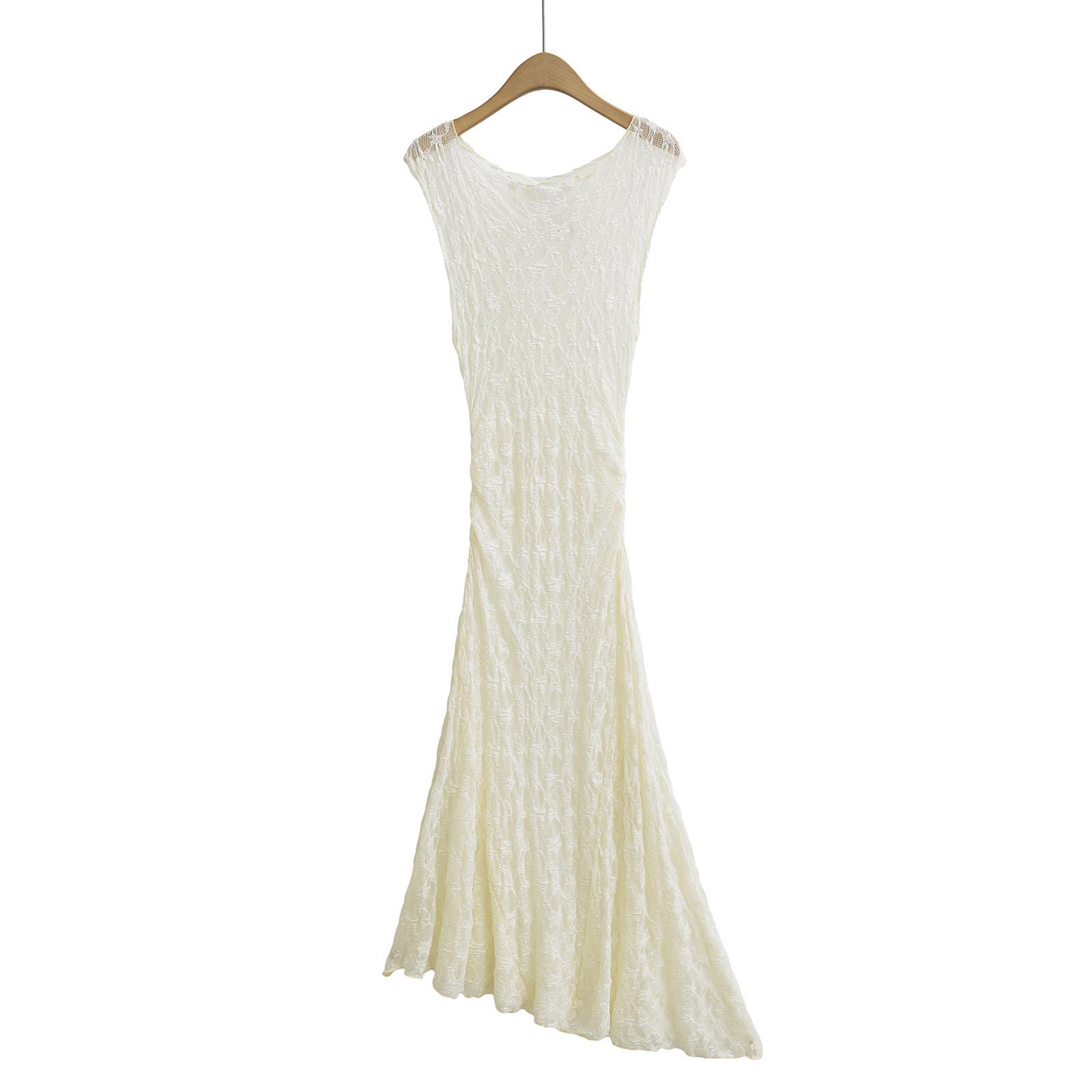 

2025 Spring Women s Sweet Lace Waist-Cinching Asymmetrical Long Dress S