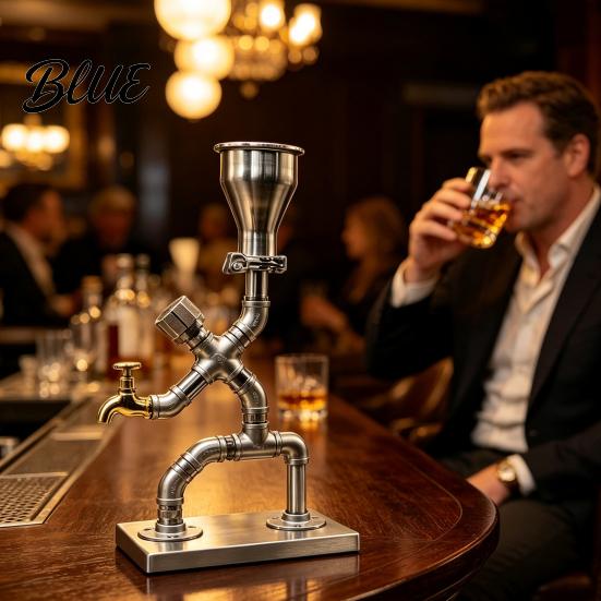 Metal Wine Accessory Vintage Industrial Dispenser Pipe Liquor Dispenser with Brass Tap Countertop Unique Spirit Whiskey Vodka Stand Home