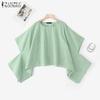 ZANZEA Womens Summer Casual Round Neck Dolman Sleeve Loose Stripe Blouse