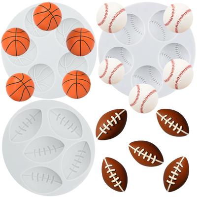 Silikonové formy na basketbal, ragby, fotbal, baseball, Fondantové formy, Nástroje na zdobení dortů, Toppery na cupcaky, Cukrová hmota, Pryskyřice, Čokoláda, Gumpasta