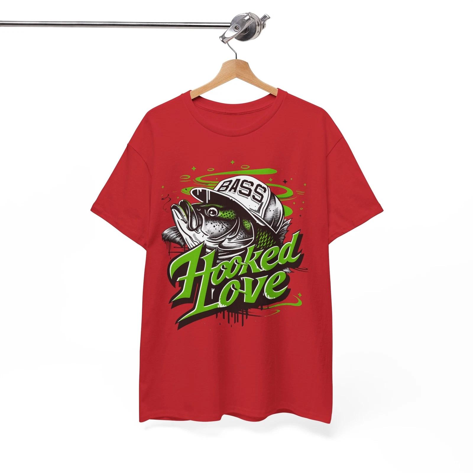 Hooked Love Freshwater Fishing T-Shirt - Funny Bass & Trout Angler Tee for Lake M