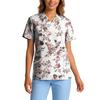 Bluză medicală de damă elastică, cu uscare rapidă, gât în V, mânecă scurtă, cu buzunare, imprimeu floral, uniformă