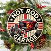 D FlatHot Rod Garage Theme Design Flat Printed Metal Signs Circular Hanging Picture Xcm Wall Decoration Bar Cafe