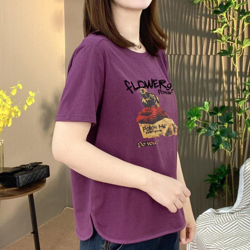 

Women s Plus Size Loose Printed Round Neck Short-Sleeve T-Shirt - Slimming, Tummy-Covering Casual Top Large