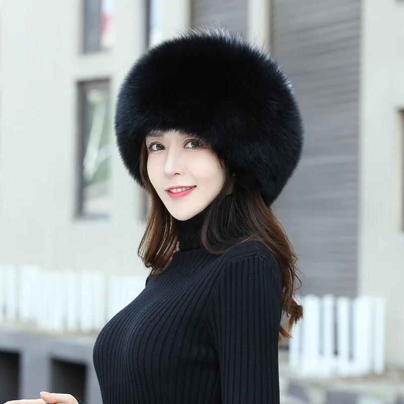 New winter fox fur hat Women genuine fur bomber hat Luxury fashion warm hat thickened outdoor genuine fox fur caps