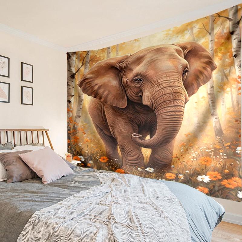 Elephant In Autumn Forest Tapestry, Unique Design Tapestry, Wall Decor for Bedroom,Livingroom, Playroom,Heartwarming Fan Holiday Gifts
