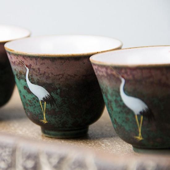 60ml Japanese Ceramic Tea Cup Glazed Kiln Change Crane Kung Fu Tea Set