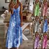 Abito Primavera Estate Donna Stampa Floreale Verde Scollo a V Lungo Vestito Rilassato Bohemien Senza Maniche Abito da Festa in Spiaggia Donna