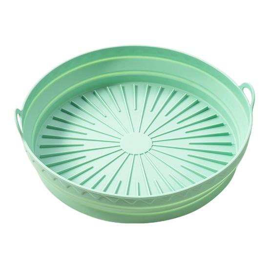 Round Silicone Fryer Liner Dual Handles Food Grade BPA Free Heat Resistant Dishwasher Safe Reusable Oven Baking Tray Basket Bowl Kitchen Supplies