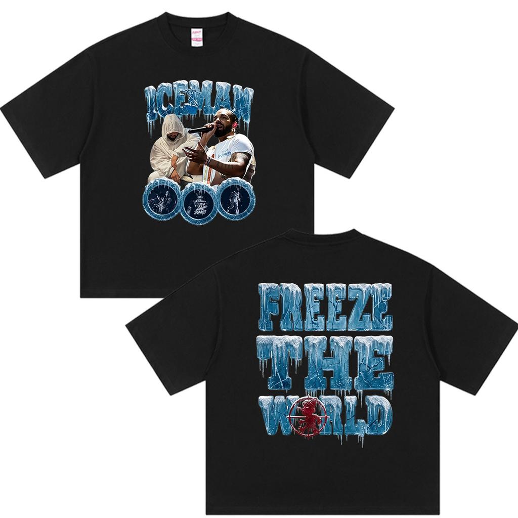 Rapper Drake Iceman Freeze The World Tour Graphic T-Shirt Men's Pop Fashion Cotton Y2K Short Sleeve Tee Streetwear