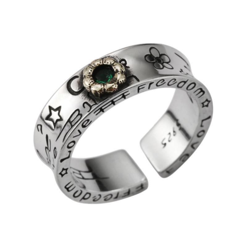 Stylish S925 Pure Silver Retro Alphabet Adjustable Ring For Trendy Fashion Lovers