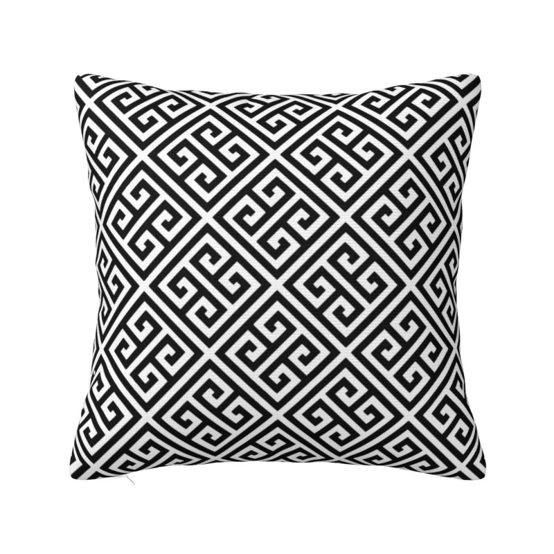 Luxury Greek Meander Black And Beige Design Cushion Cover for Sofa Soft Pillow Case Home Decorative