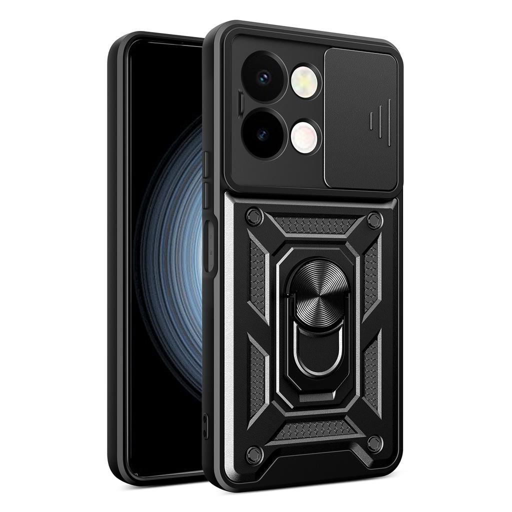 For vivo Y28 4G Case with Slide Camera Lid PC+TPU Kickstand Phone Cover