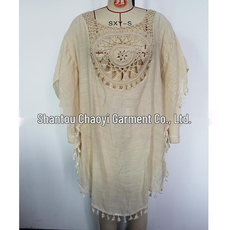 Hand-Crocheted European & American Beach Tassel Cover-Up Dress