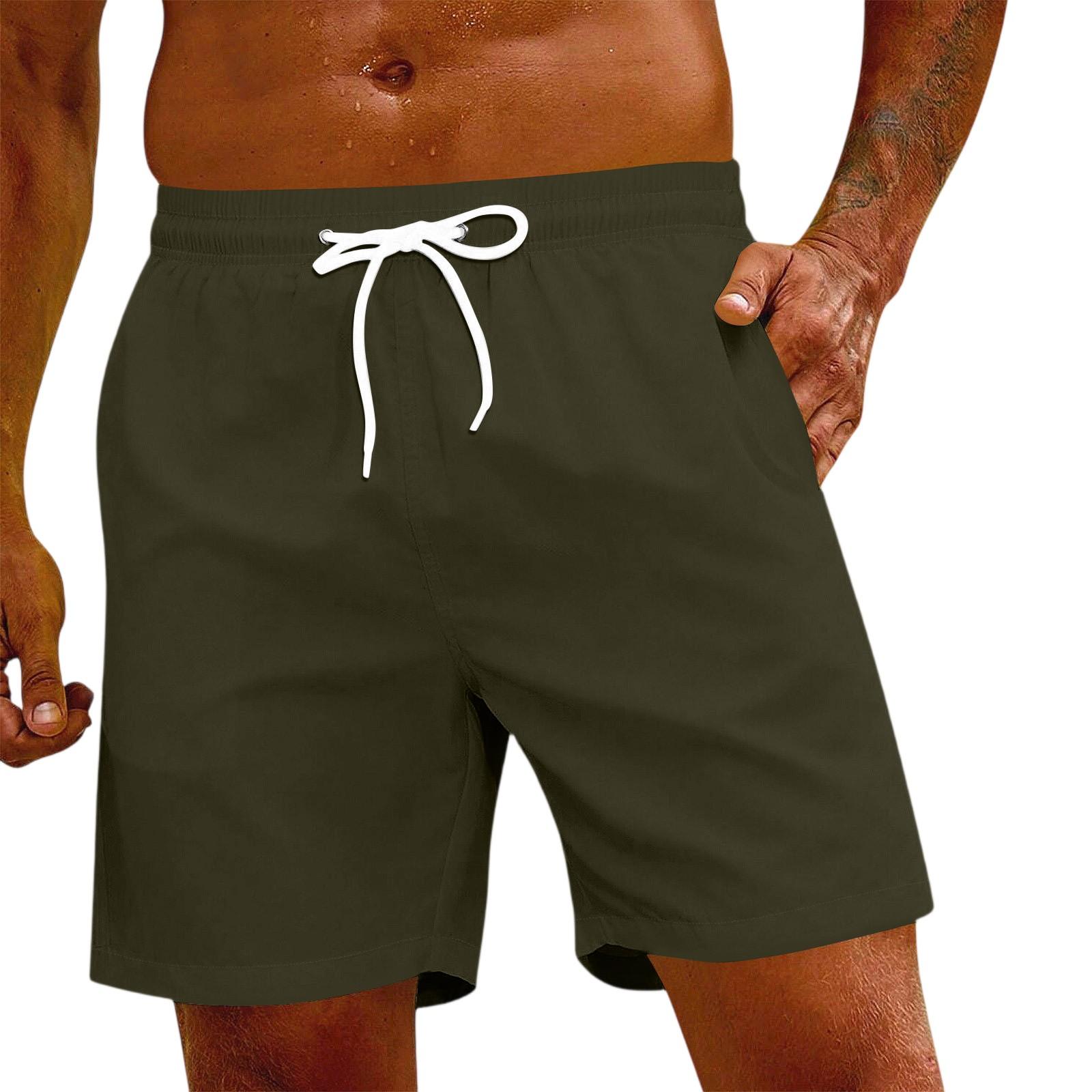 LXC Herenmode Elastische Taille Trekkoord Shorts Casual Broek L donkergroene kleur