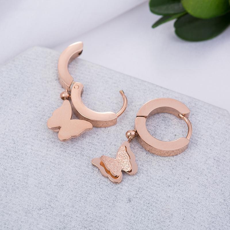 Rose Gold Titanium Butterfly Earrings - Elegant & Trendy Women's Ear Accessories