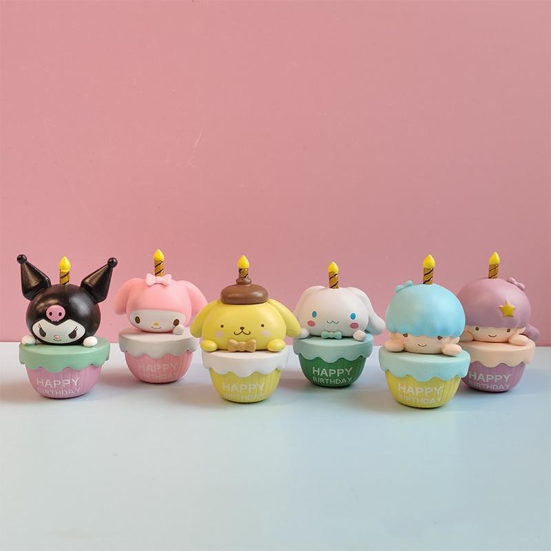 6pcs Sanrio Kuromi Birthday Cake Shape Figure Xmas Gift Candle Kids