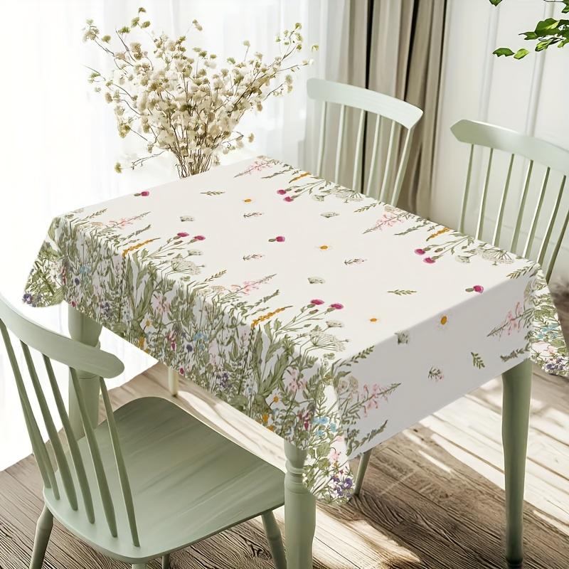 1pc Floral Print Rectangle Tablecloth - Spring & Summer Pastel Flower Design, Machine-Made Polyester Fabric, Perfect for Indoor/Outdoor Dining, Kitche