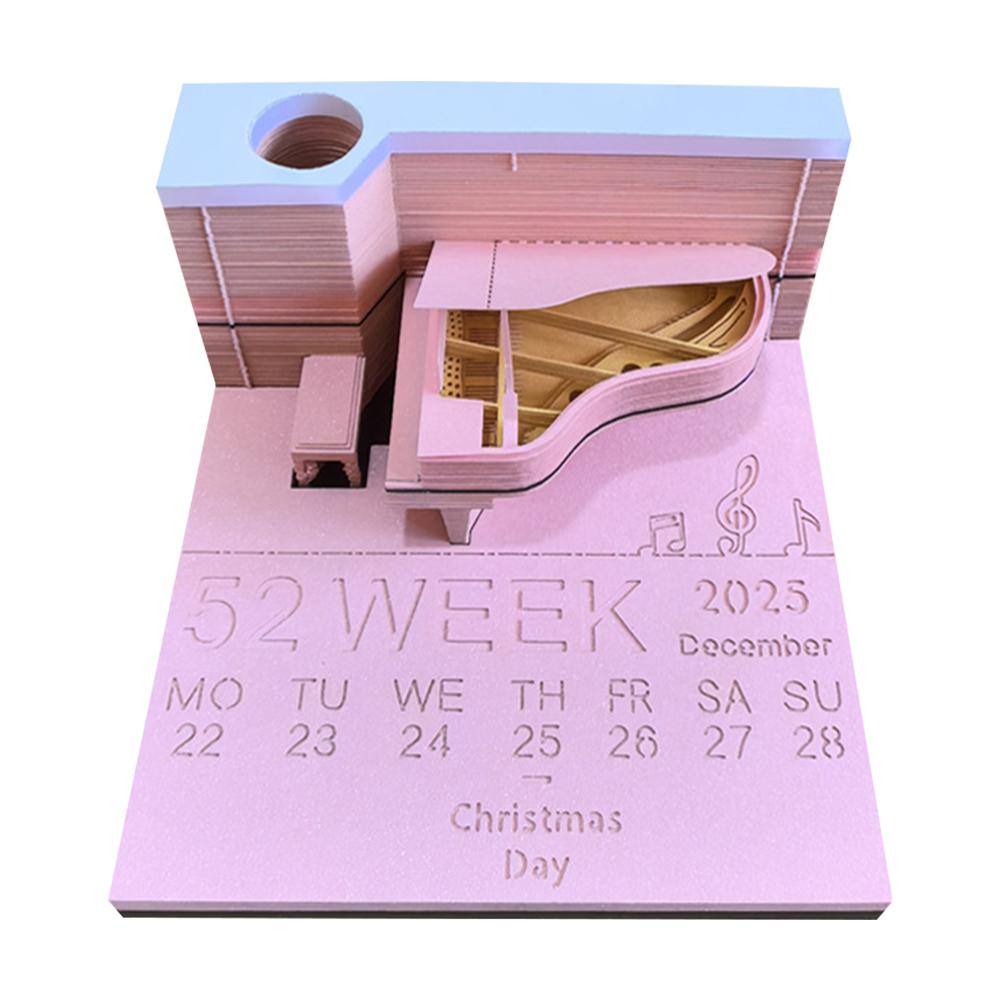 Piano Desk Calendar 2025 Time Piece Calendar 3D Calendar Paper Carving Art Memo Pad Notepad for Desktop Decoration