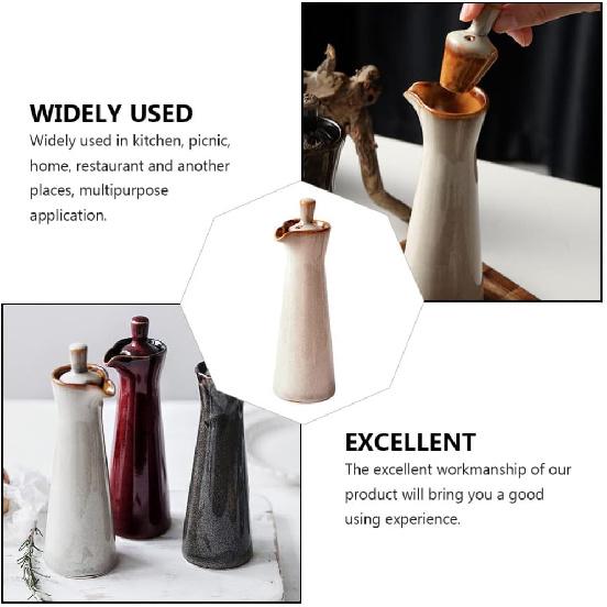 Hemoton Keramik Ölflasche Japanischer Stil Olivenöl Sojasaucenspender Würzmittel Essig Ausgießer für Heimküche Beige