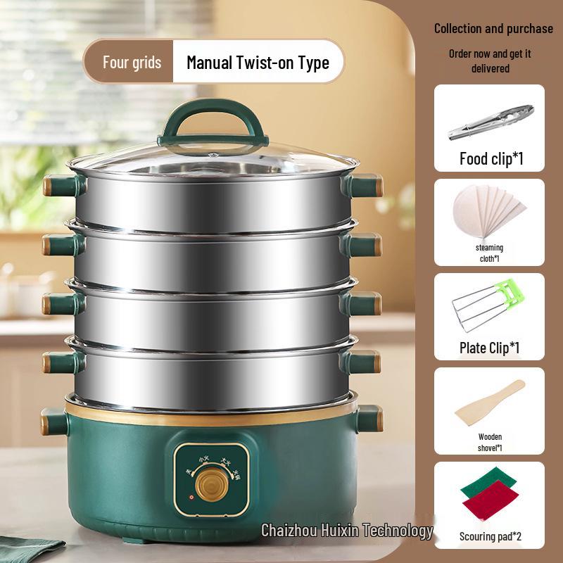 Multifunctional Electric Three-Layer Steamer and Hot Pot with Automatic Power-Off and Timer